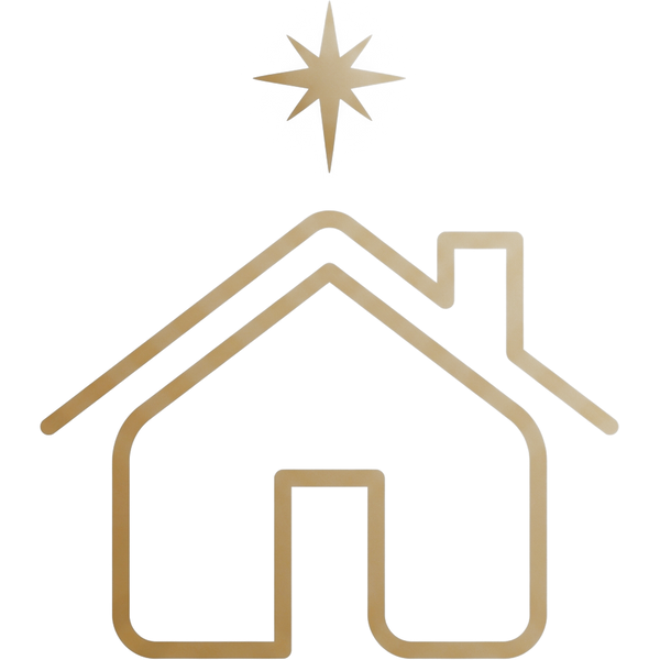 Logotipo de Hogar Bendito: casa de líneas doradas con la estrella de Belén encima